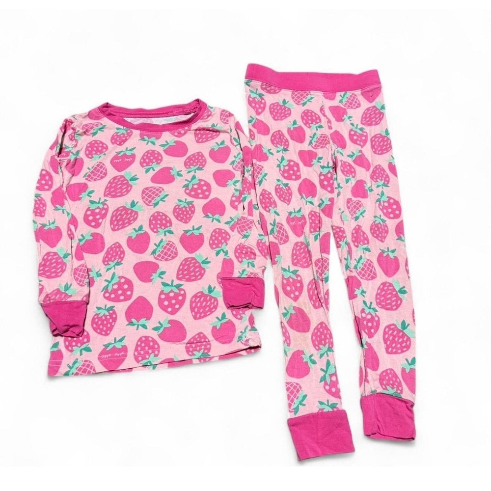 Little Sleepies Girls 2T Strawberry Bamboo Pajama Set Pink Long Sleeve PJs